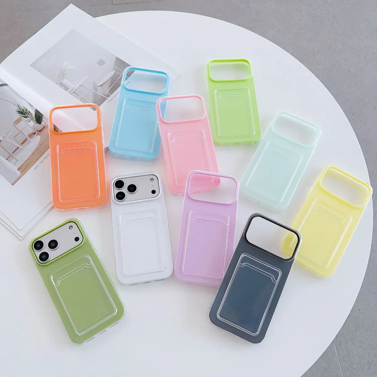 Transparent Card Holder Case for iPhone 17 Pro Max, Built-in Card Slot Cover Compatible with 16 Pro Max / 15 / 14, Shockproof Protective Bumper